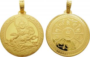 24K純金 黃財神/心咒 吊墜 (雙面)