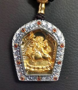忿怒蓮師金剛盔甲/十相自在 精雕純銀鍍金鑲寶石佛牌